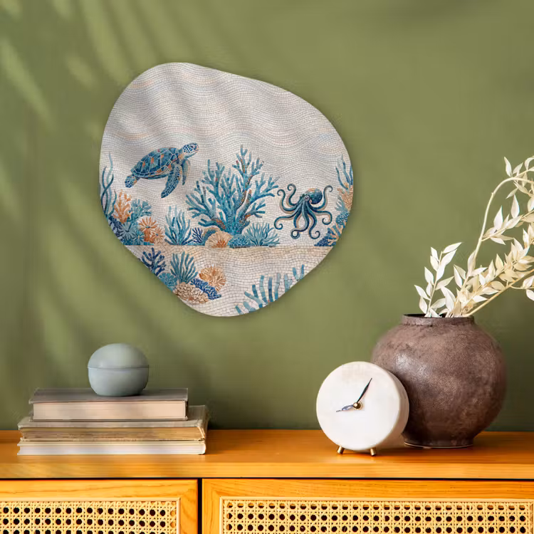 Dieren - Onderwater - Natuur - Mozaïek - Blauw Wandcirkel Organisch Forex 3mm klein -sfeer2