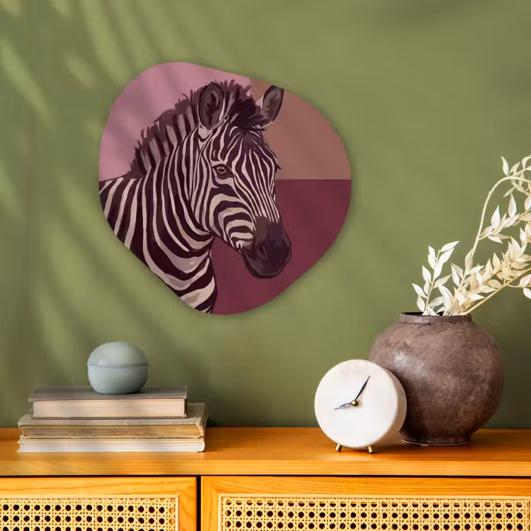 Dieren - Zebrahoofd - Wildlife - Modern - Bruin Wandcirkel Organisch Forex 3mm klein -sfeer2
