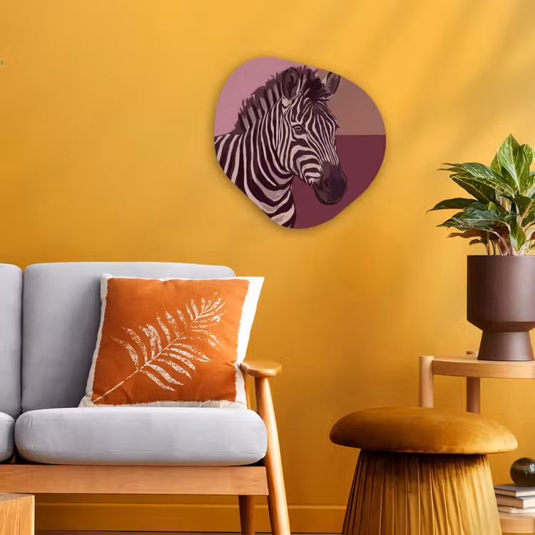 Dieren - Zebrahoofd - Wildlife - Modern - Bruin Wandcirkel Organisch Forex 3mm klein -sfeer4