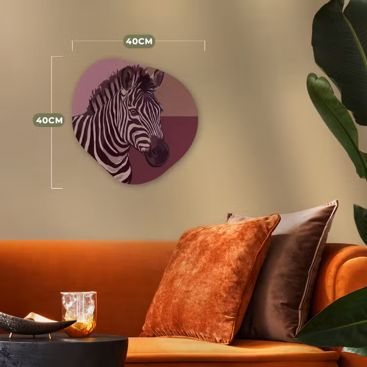 Dieren - Zebrahoofd - Wildlife - Modern - Bruin Wandcirkel Organisch Forex 3mm klein -sfeer3