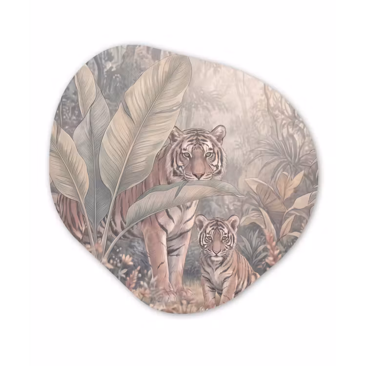 Tijger - Welp - Jungle - Illustratie - Dieren Wandcirkel Organisch Forex 3mm klein -3d