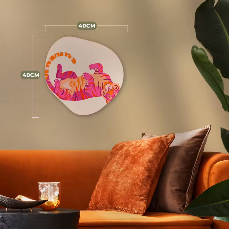 Tijger - Roze - Oranje Wandcirkel Organisch Forex 3mm klein -sfeer3