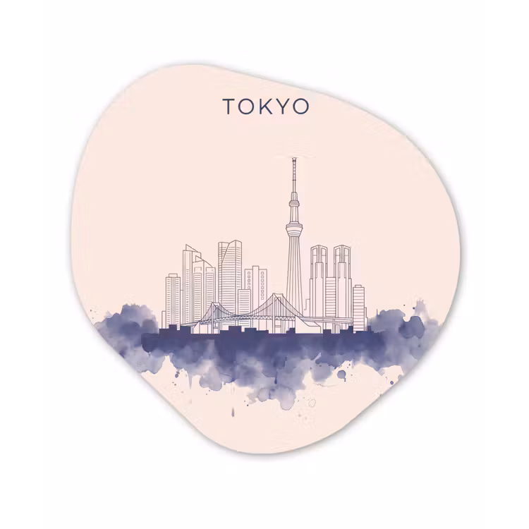 Tokyo - Skyline - Stad - Abstract - Blauw Wandcirkel Organisch Forex 3mm klein -3d