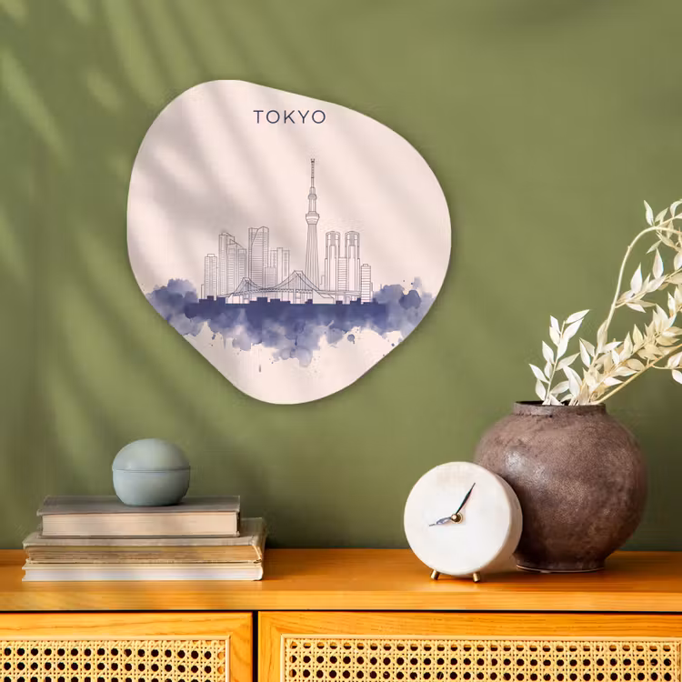 Tokyo - Skyline - Stad - Abstract - Blauw Wandcirkel Organisch Forex 3mm klein -sfeer2