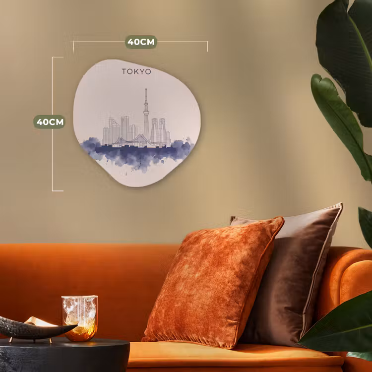 Tokyo - Skyline - Stad - Abstract - Blauw Wandcirkel Organisch Forex 3mm klein -sfeer3