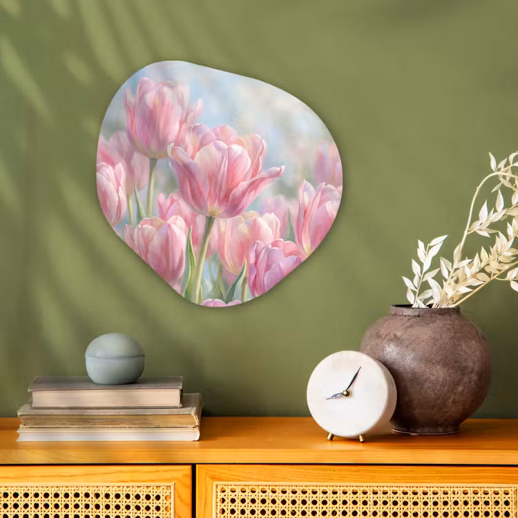 Tulpen - Veld - Lente - Roze Wandcirkel Organisch Forex 3mm klein -sfeer2