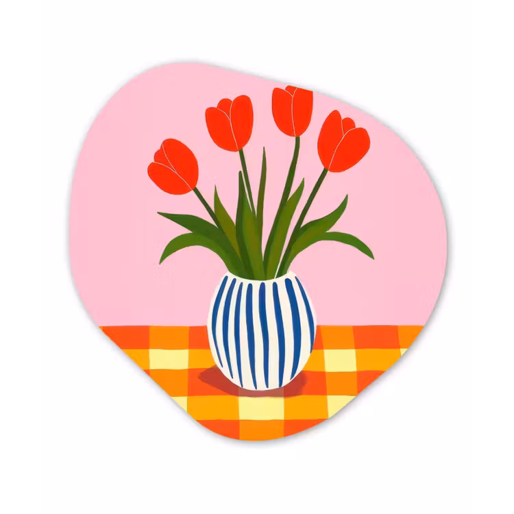 Tulpen - Roze - Vaas Wandcirkel Organisch Forex 3mm klein -3d