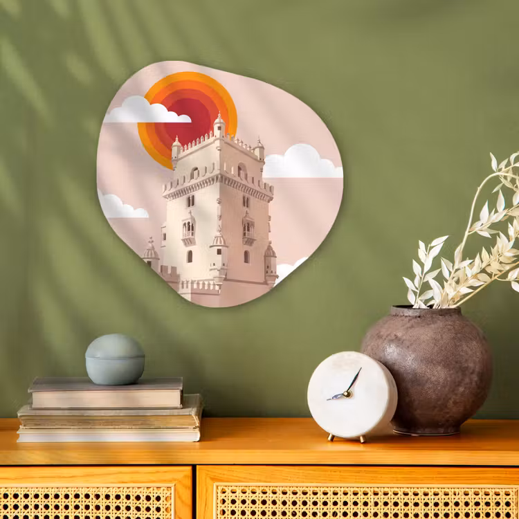 Toren - Rivier - Architectuur - Modern - Oranje Wandcirkel Organisch Forex 3mm klein -sfeer2