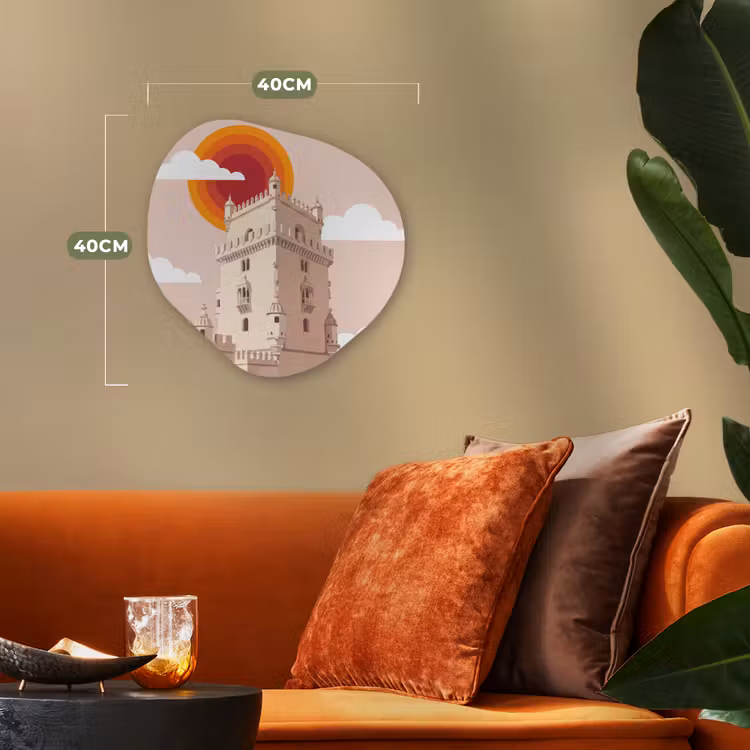 Toren - Rivier - Architectuur - Modern - Oranje Wandcirkel Organisch Forex 3mm klein -sfeer3