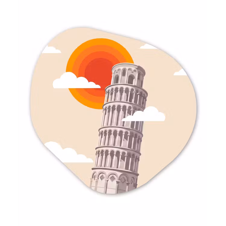 Toren - Pisa - Architectuur - Minimalistisch - Beige Wandcirkel Organisch Forex 3mm klein -3d