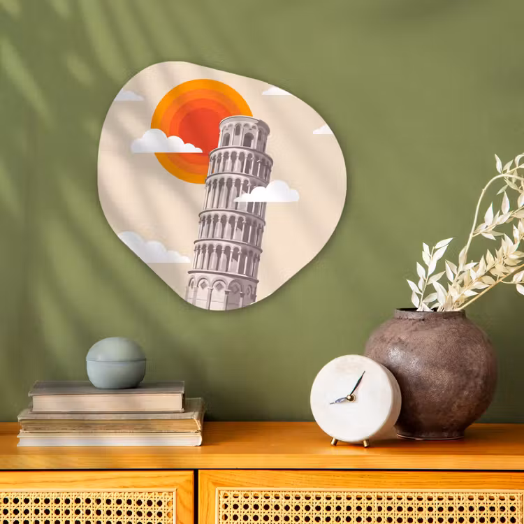 Toren - Pisa - Architectuur - Minimalistisch - Beige Wandcirkel Organisch Forex 3mm klein -sfeer2