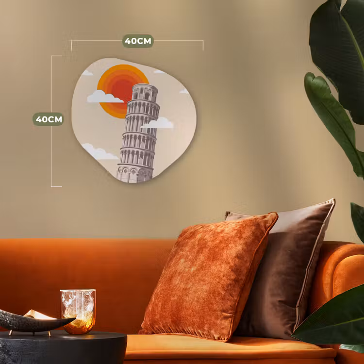Toren - Pisa - Architectuur - Minimalistisch - Beige Wandcirkel Organisch Forex 3mm klein -sfeer3