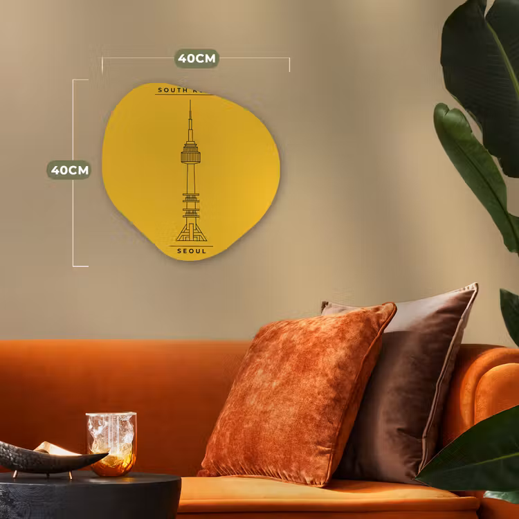 Toren - Seoul - Architectuur - Minimalistisch - Geel Wandcirkel Organisch Forex 3mm klein -sfeer3