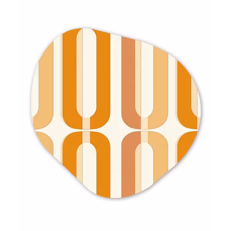 U-vorm - Retro - Oranje Wandcirkel Organisch Forex 3mm klein 629 -3d