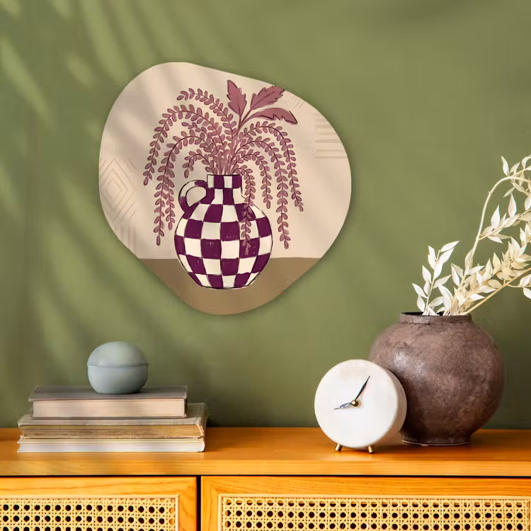 Vaas - Geruit - Planten - Modern - Paars Wandcirkel Organisch Forex 3mm klein -sfeer2