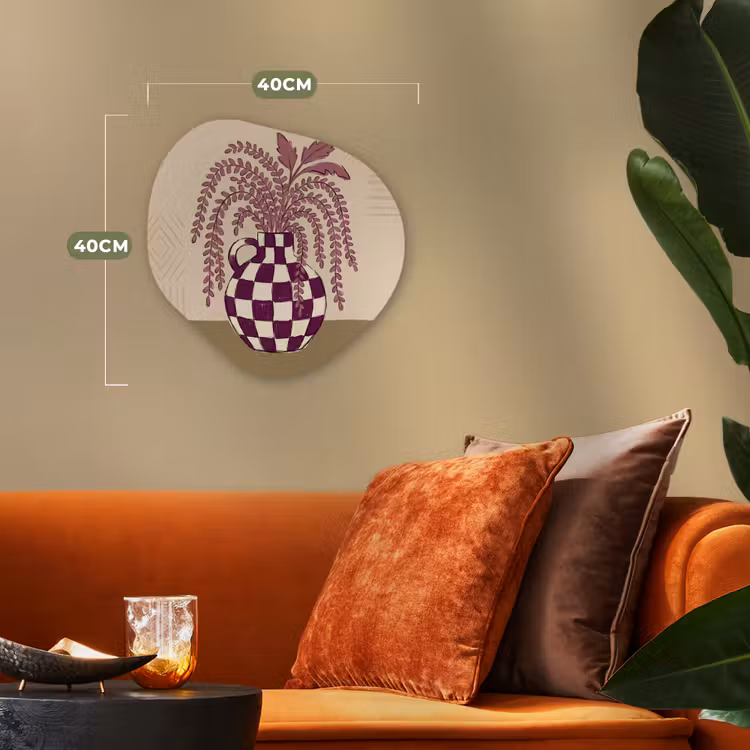 Vaas - Geruit - Planten - Modern - Paars Wandcirkel Organisch Forex 3mm klein -sfeer3