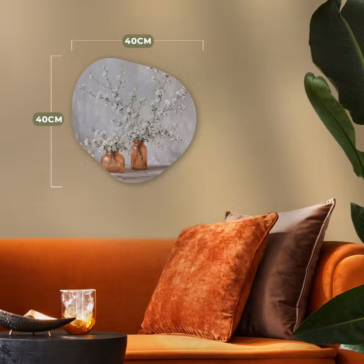 Vazen - Bloemen - Oranje Wandcirkel Organisch Forex 3mm klein -sfeer3