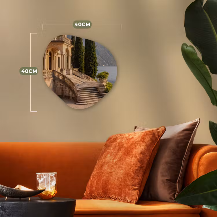 Forexbild Organische Form - Villa – Wasser – Treppen - Villa - water -trappen Wandcirkel Organisch Forex 3mm klein