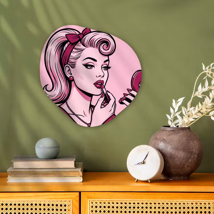 Vintage - Vrouw - Roze Wandcirkel Organisch Forex 3mm klein -sfeer2