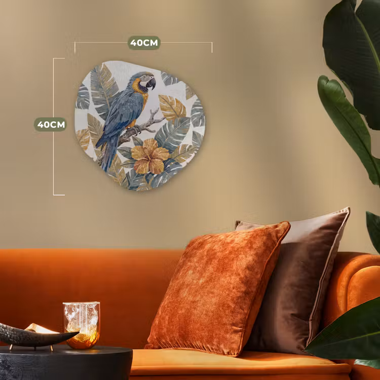 Vogel - Tak - Natuur - Mozaïek - Blauw Wandcirkel Organisch Forex 3mm klein -sfeer3