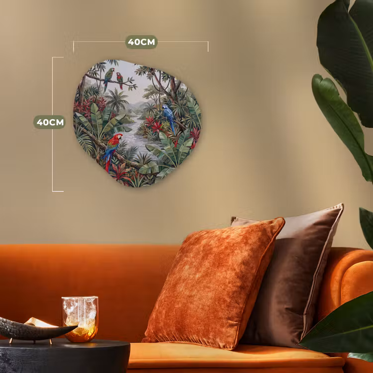 Vogel - Jungle - Natuur - Mozaïek - Groen Wandcirkel Organisch Forex 3mm klein -sfeer3
