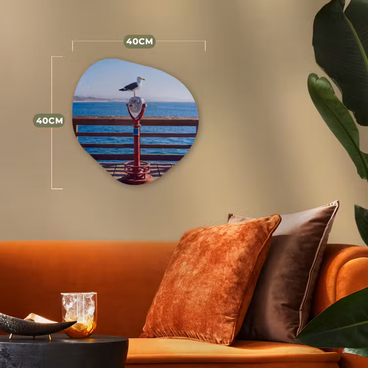 Vogel - Verrekijker - Kust - Zee - Blauw Wandcirkel Organisch Forex 3mm klein -sfeer3