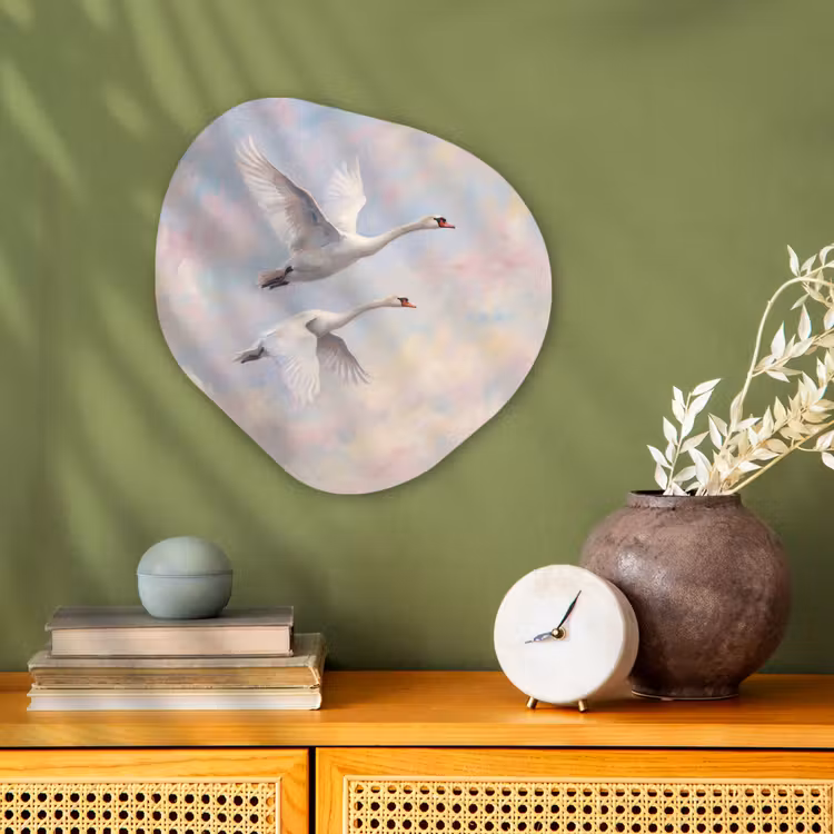 Vogel - Vliegend - Lucht - Modern - Pastel Wandcirkel Organisch Forex 3mm klein -sfeer2