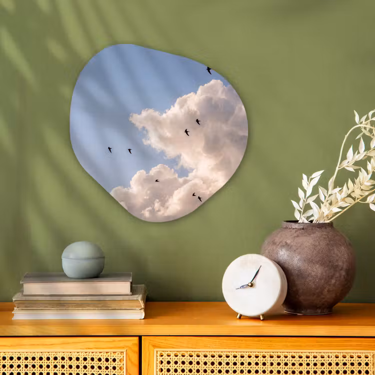 Vogel - Vlucht - Wolken - Natuur - Blauw Wandcirkel Organisch Forex 3mm klein -sfeer2