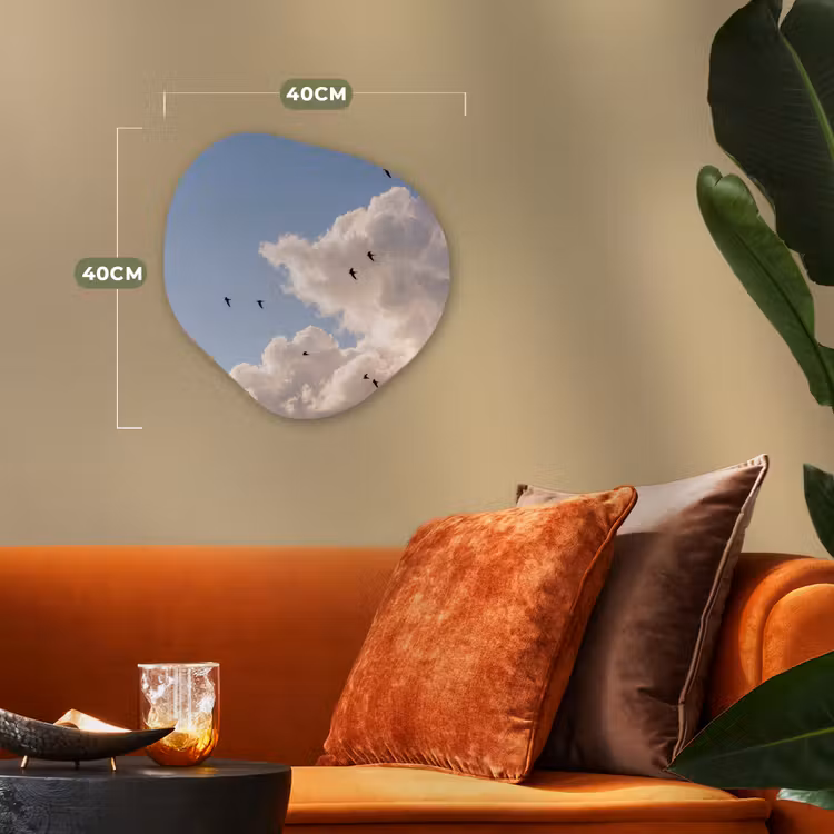 Vogel - Vlucht - Wolken - Natuur - Blauw Wandcirkel Organisch Forex 3mm klein -sfeer3