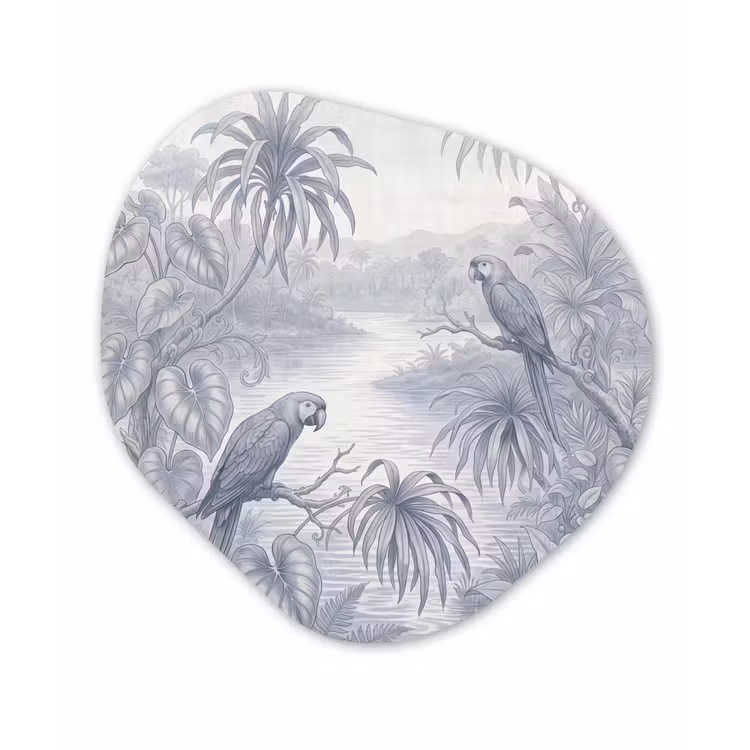 Vogel - Rivier - Tropisch - Illustratie - Blauw Wandcirkel Organisch Forex 3mm klein -3d
