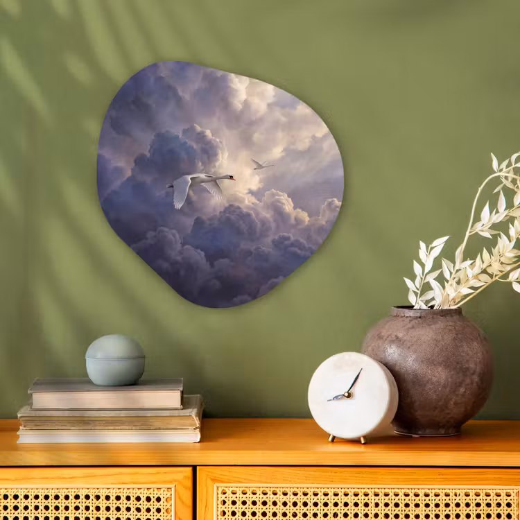 Vogel - Vliegend - Natuur - Wit - Wolken Wandcirkel Organisch Forex 3mm klein -sfeer2