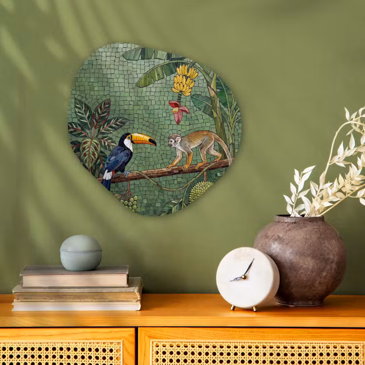 Vogel - Dier - Jungle - Mozaïek - Natuur Wandcirkel Organisch Forex 3mm klein -sfeer2