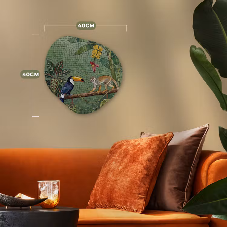 Vogel - Dier - Jungle - Mozaïek - Natuur Wandcirkel Organisch Forex 3mm klein -sfeer3
