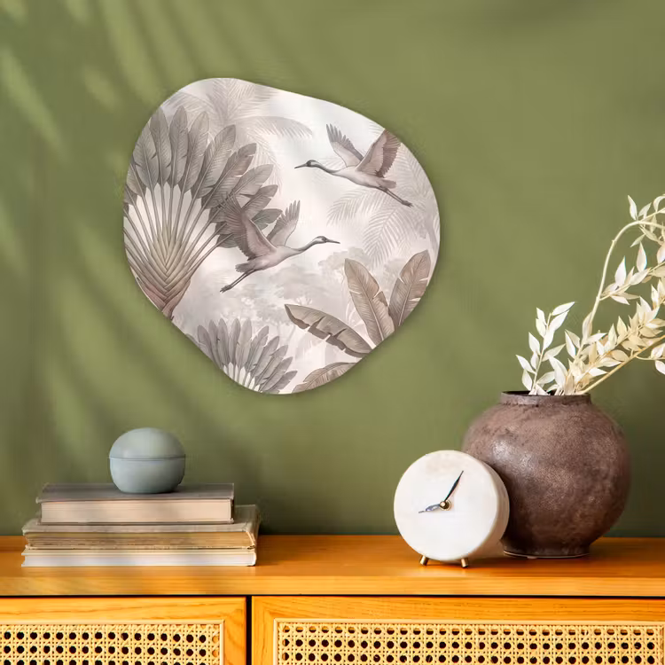 Vogel - Tropisch - Jungle - Natuur - Beige Wandcirkel Organisch Forex 3mm klein -sfeer2
