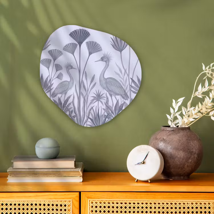 Vogel - Tropisch - Illustratie - Blauwgrijs - Natuur Wandcirkel Organisch Forex 3mm klein -sfeer2