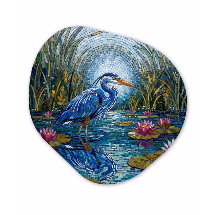 Vogel - Water - Natuur - Abstract - Blauw Wandcirkel Organisch Forex 3mm klein -3d