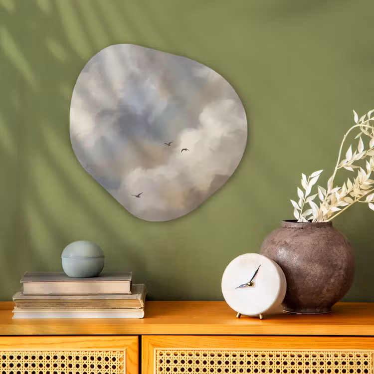 Vogel - Wolken - Natuur - Modern - Grijs Wandcirkel Organisch Forex 3mm klein -sfeer2