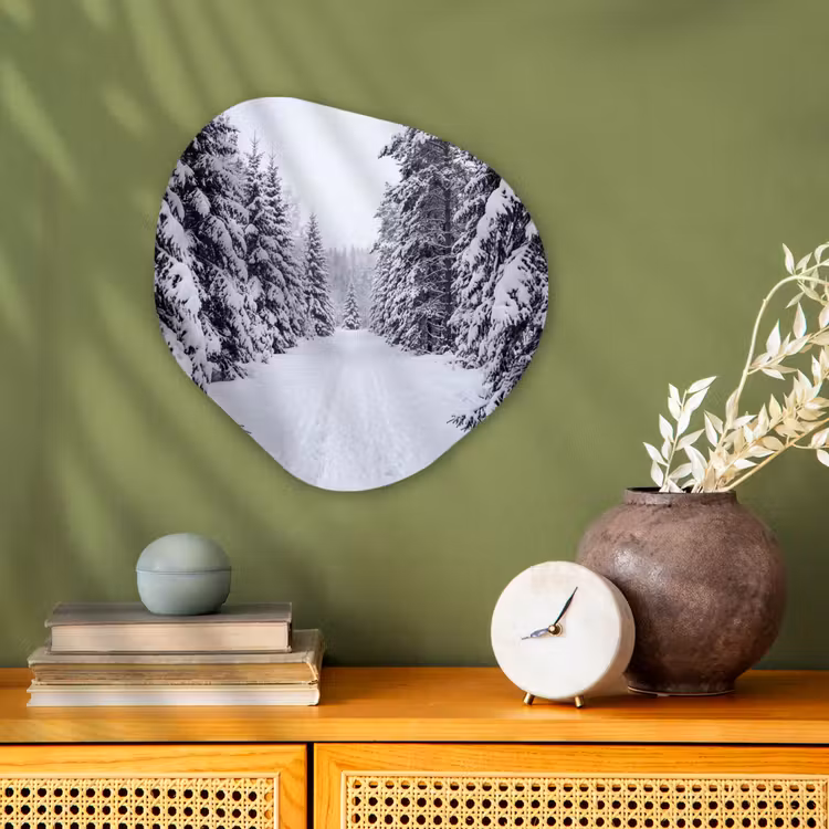 Bos - Winter - Sneeuw - Pad - Natuur Wandcirkel Organisch Forex 3mm klein -sfeer2
