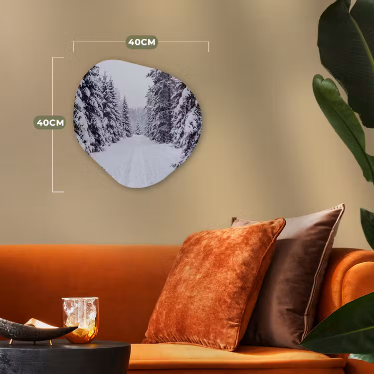 Bos - Winter - Sneeuw - Pad - Natuur Wandcirkel Organisch Forex 3mm klein -sfeer3