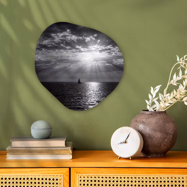 Water - Boot - Lucht - Natuur - Zwart-wit Wandcirkel Organisch Forex 3mm klein -sfeer2