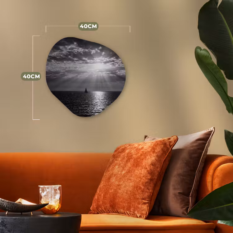 Water - Boot - Lucht - Natuur - Zwart-wit Wandcirkel Organisch Forex 3mm klein -sfeer3