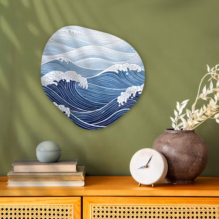 Water - Mozaïek - Landschap - Modern - Blauw Wandcirkel Organisch Forex 3mm klein -sfeer2