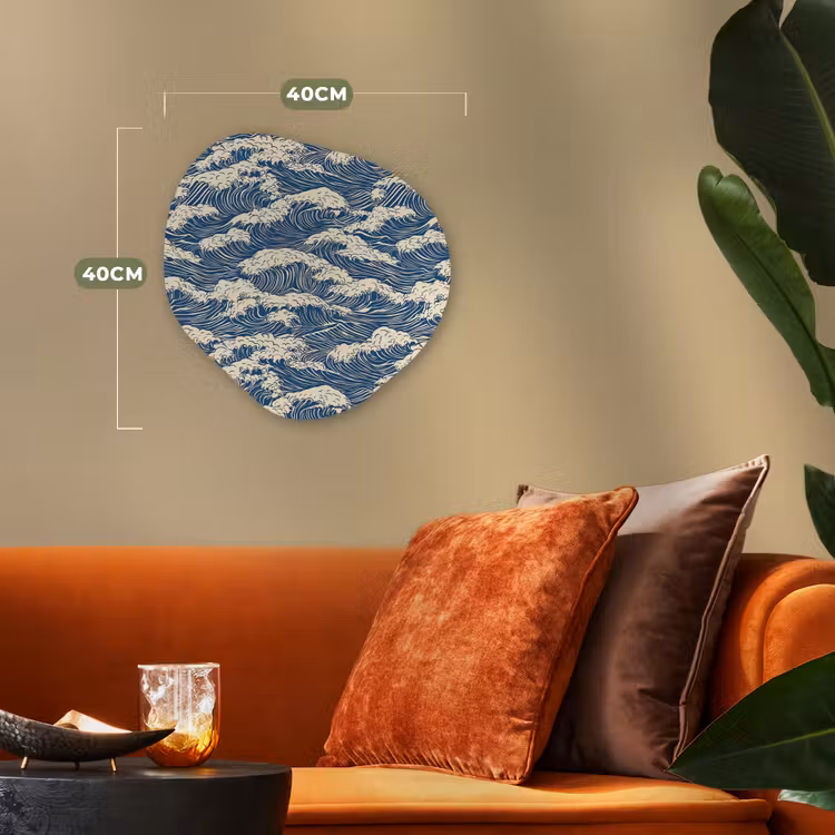 Golven - Klassiek - Blauw Wandcirkel Organisch Forex 3mm klein 629 -sfeer3