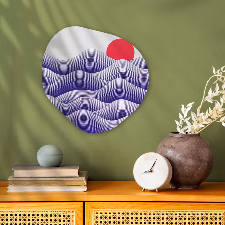 Golven - Zon - Natuur - Abstract - Rood Wandcirkel Organisch Forex 3mm klein -sfeer2