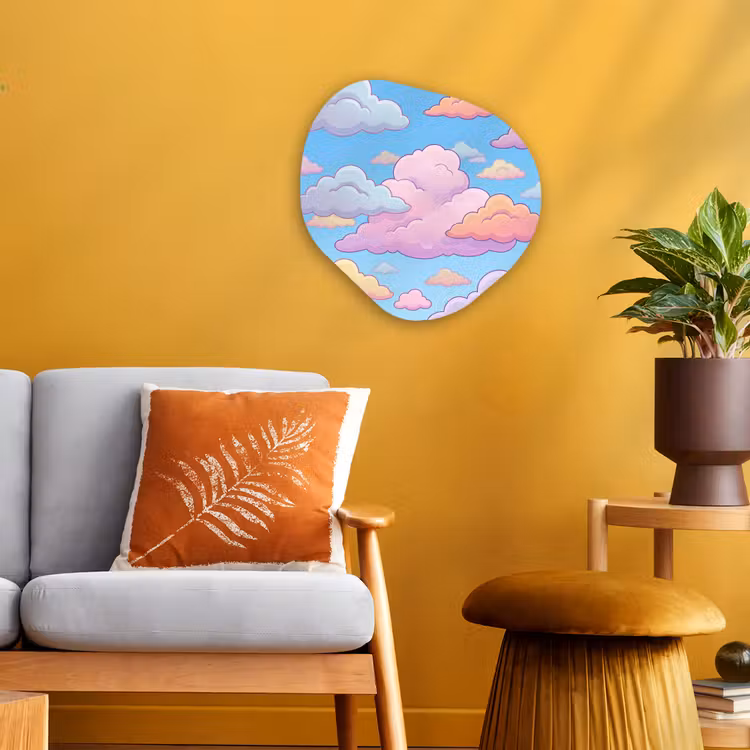Wolk - Lucht - Natuur - Illustratie - Pastel Wandcirkel Organisch Forex 3mm klein -sfeer4