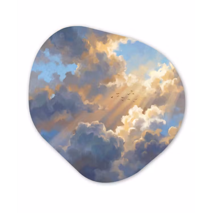 Wolken - Zonnestralen - Natuur - Abstract - Blauw Wandcirkel Organisch Forex 3mm klein -3d