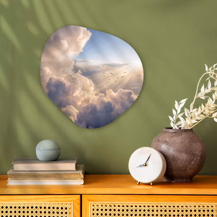 Wolken - Zonnestralen - Natuur - Wit Wandcirkel Organisch Forex 3mm klein -sfeer2