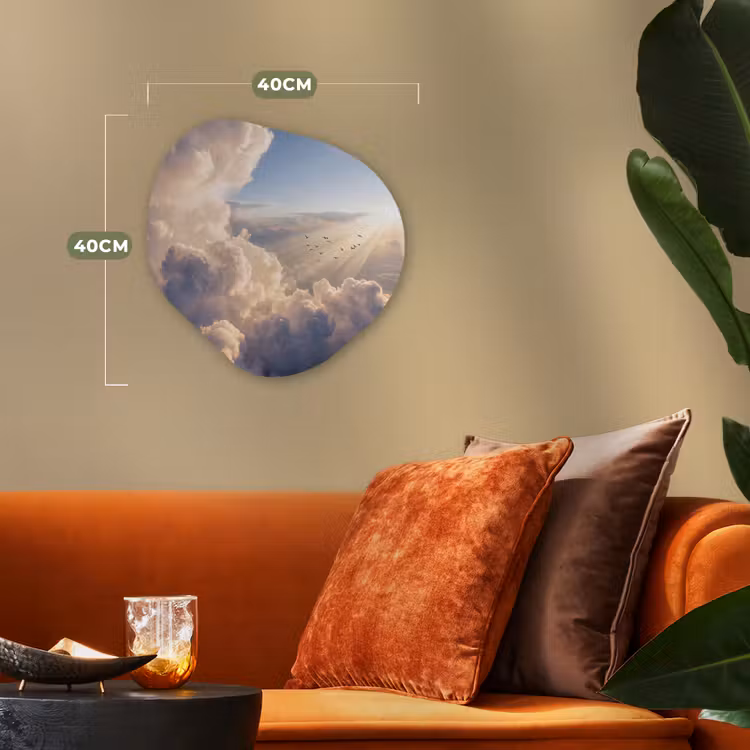 Wolken - Zonnestralen - Natuur - Wit Wandcirkel Organisch Forex 3mm klein -sfeer3