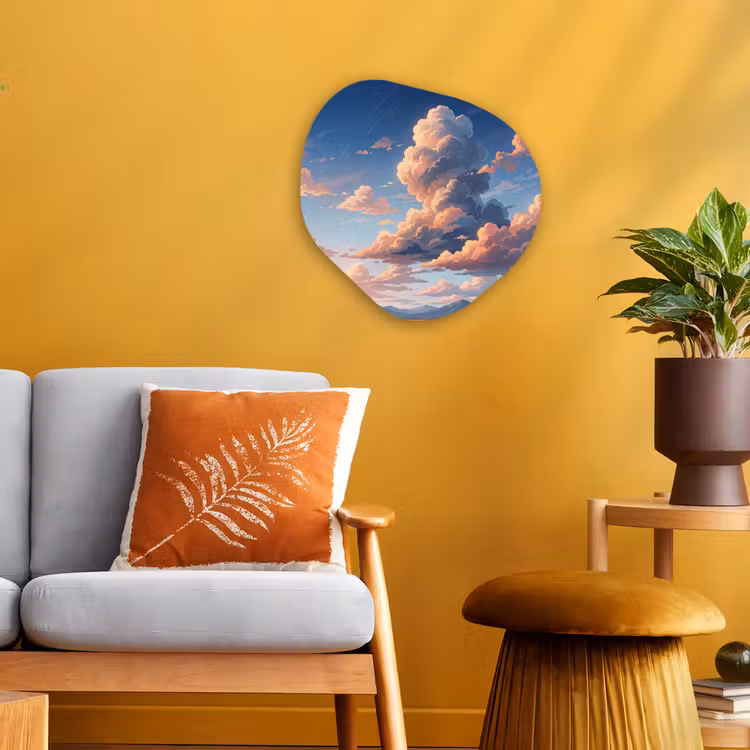 Wolken - Daghemel - Natuur - Illustratie - Oranje Wandcirkel Organisch Forex 3mm klein -sfeer4