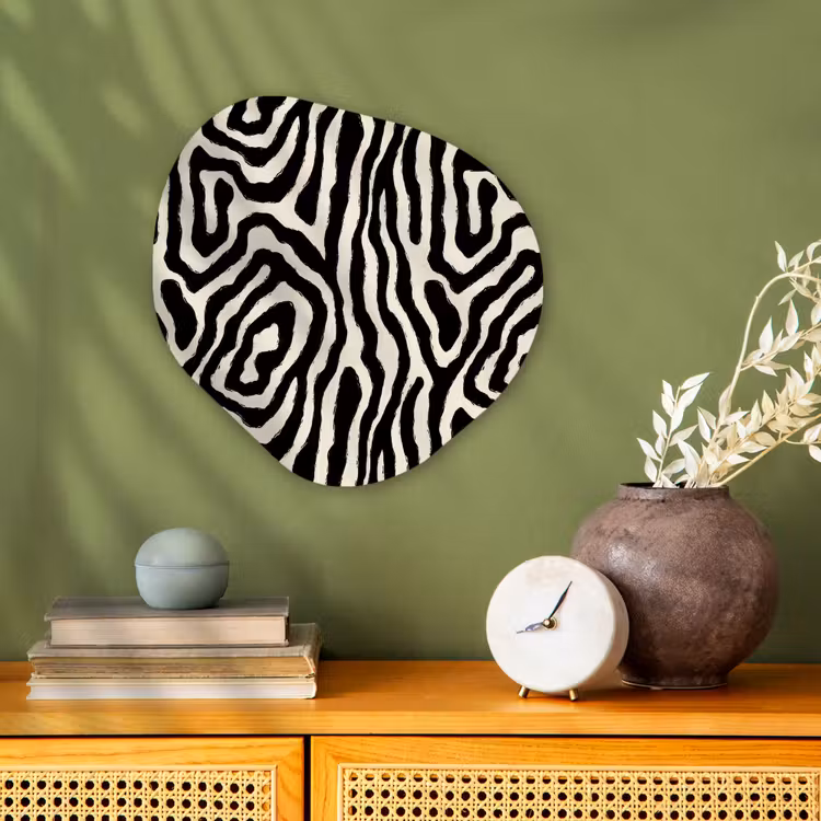 Zebra - Zwart - Abstract Wandcirkel Organisch Forex 3mm klein 629 -sfeer2